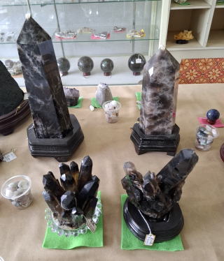 黒水晶クラスター　六角柱